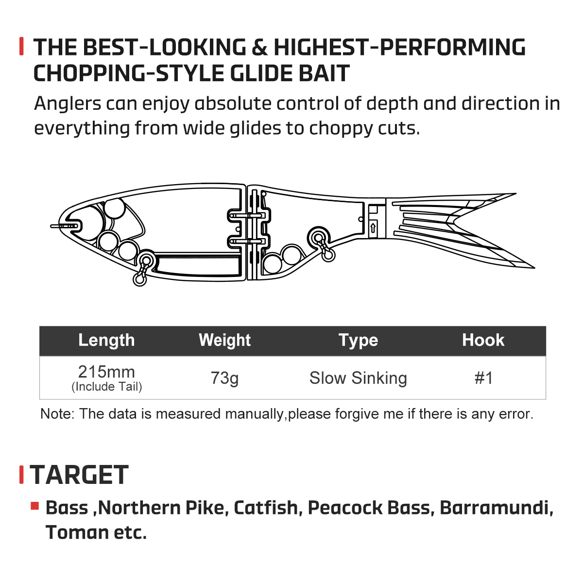 Noeby 215mm 73gAmata Glide Swi - Fishing Lure Swimbait reseña y precio